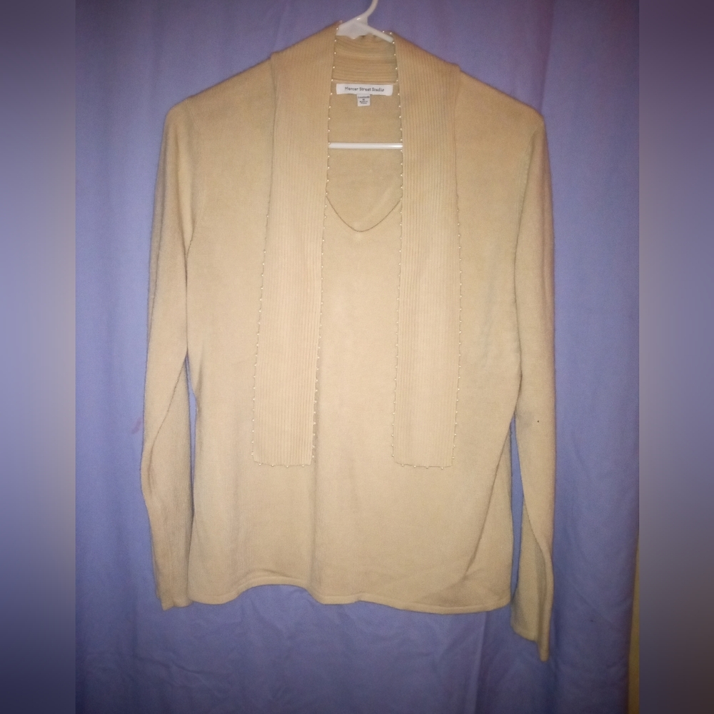 Mercer Street Studio 3/4 Sleeve Tan w Pearl Embellishments